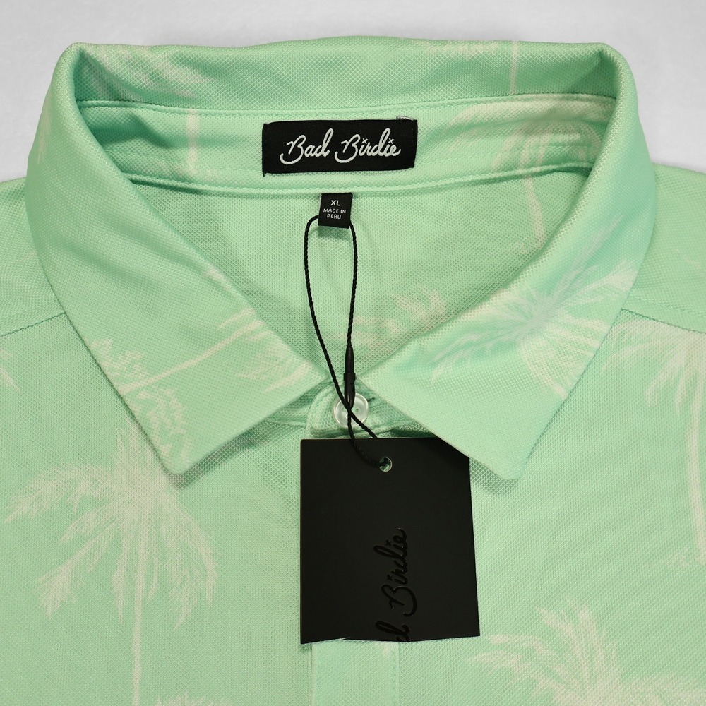 NWT BAD BIRDIE Mens XL Green Palm Tree Print Performance Stretch Golf Polo Shirt - Picture 3 of 7